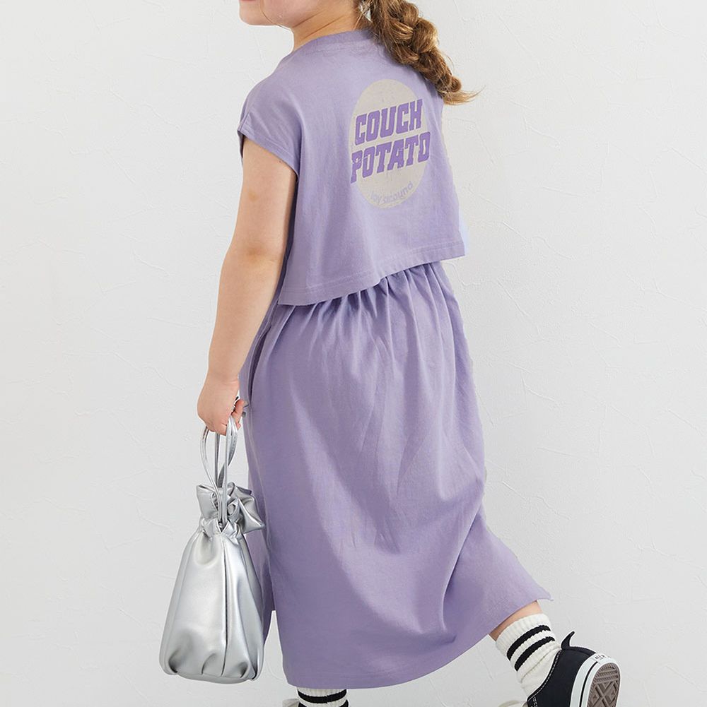 背後開口美式印花短袖洋裝-紫羅蘭