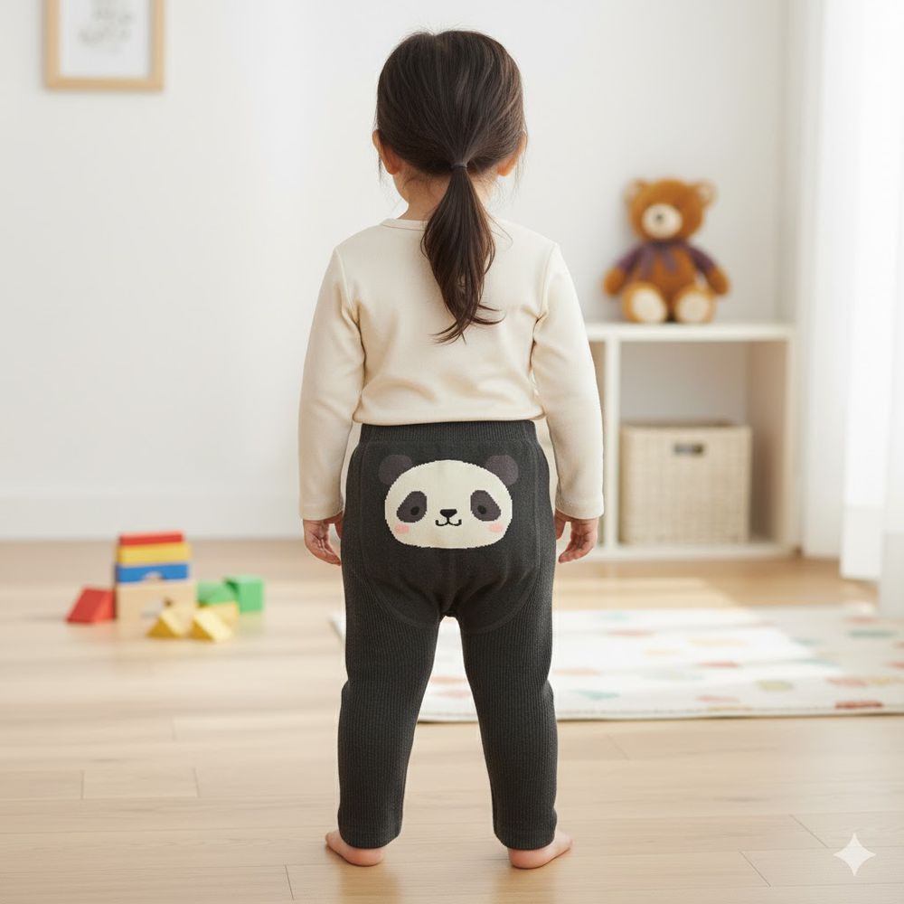 針織內搭褲-動物-黑色