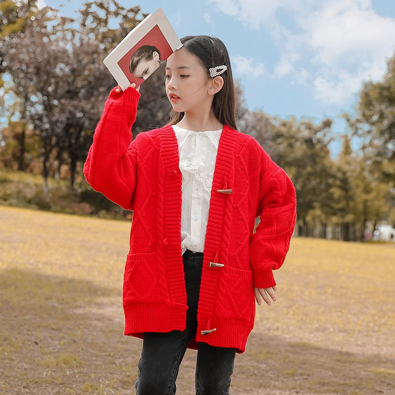 大口袋牛角扣針織毛衣外套-黃色