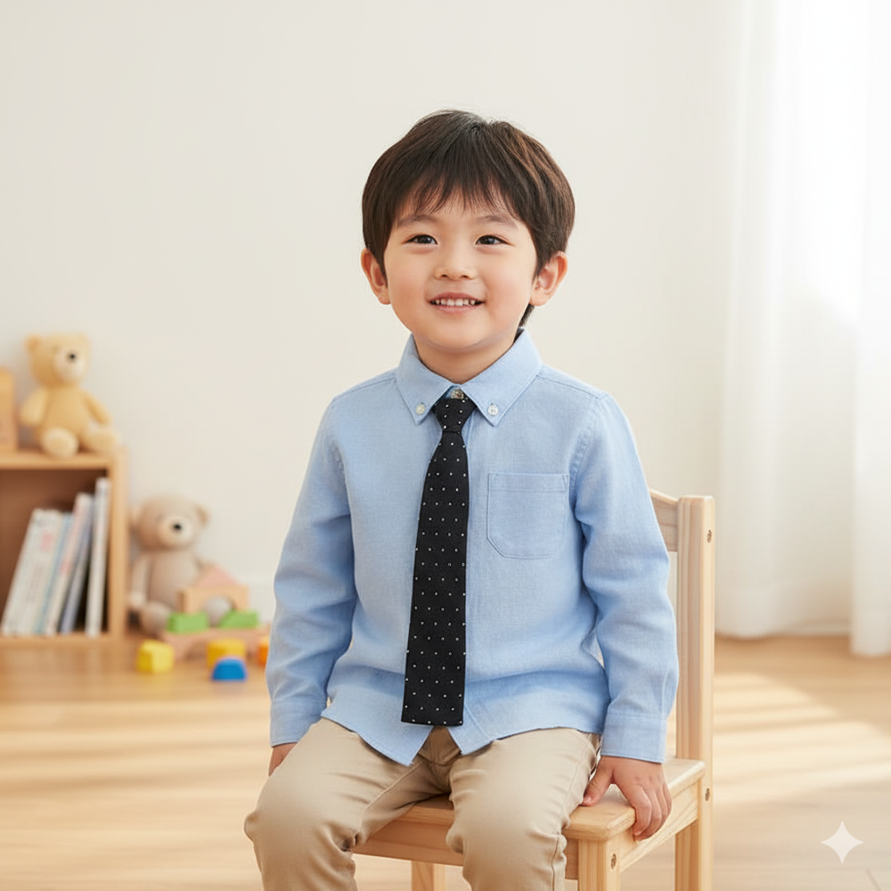 長袖襯衫-附針織領帶-淺藍色