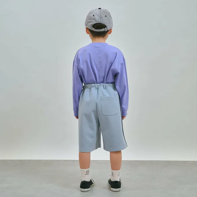 日本 b-ROOM - 通勤方便側邊條休閒短褲-灰藍