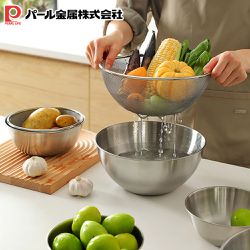 日本 Pearl 金屬 - 不鏽鋼瀝水器/濾水盆/洗菜盆/洗米器22cm