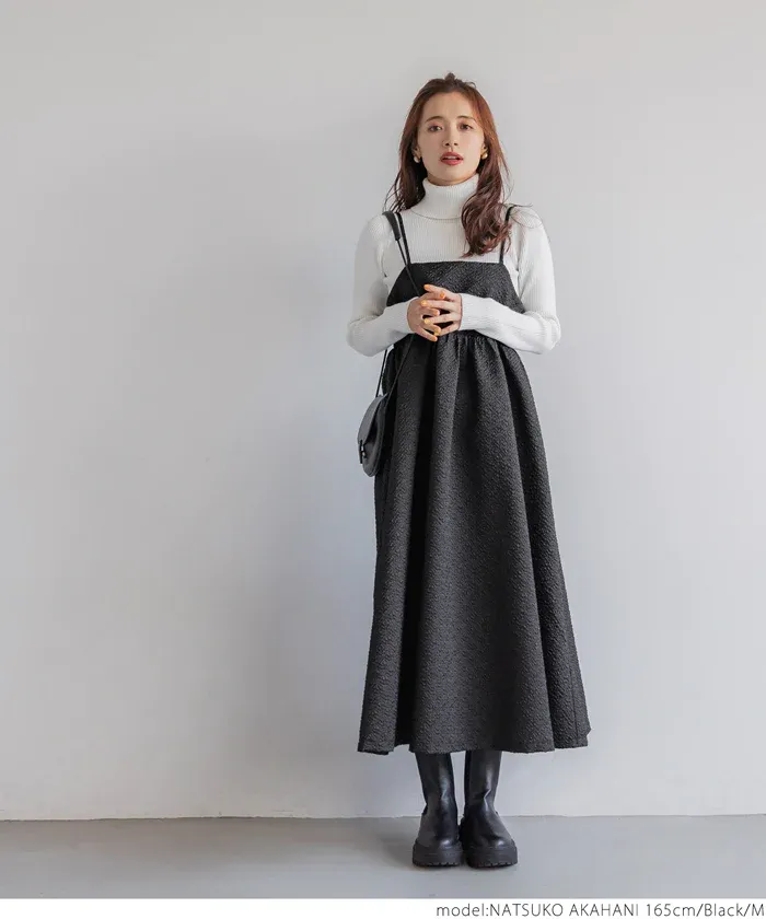 日本 COCA - 經典立體雲朵皺縮吊帶裙-大人-簡約黑