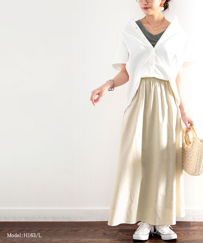 日本 Classical Elf - 自然感棉麻涼爽顯瘦長裙-淺灰杏