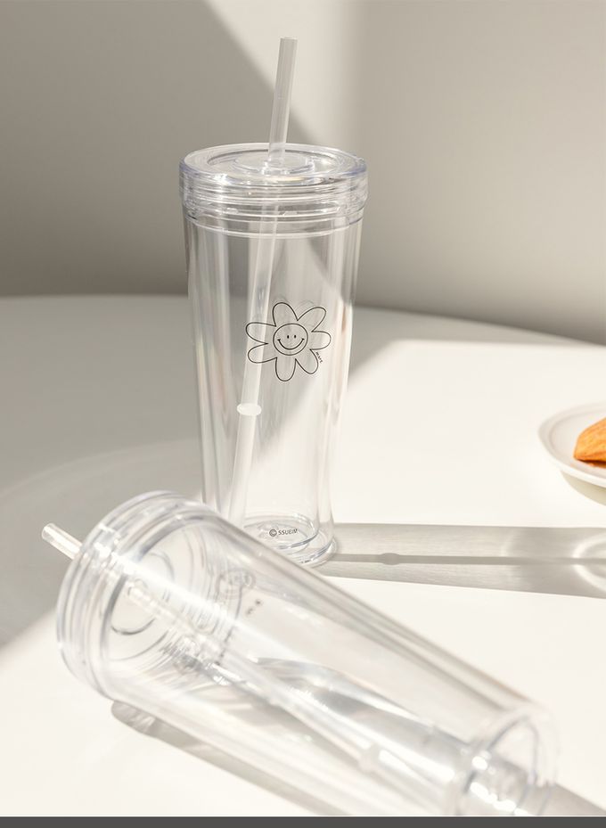 韓國 SSUEIM - 極簡ins吸管冷飲杯/環保杯500ml-小花款