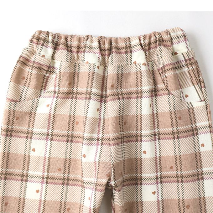 日本 ZOOLAND - 甜蜜愛心氣質格紋長褲-摩卡粉