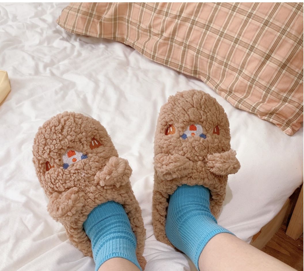 棉花絨卡通小白兔保暖室內拖鞋-成人室內拖鞋-白色 (40-41)-版型偏小(適合24~25cm腳長)