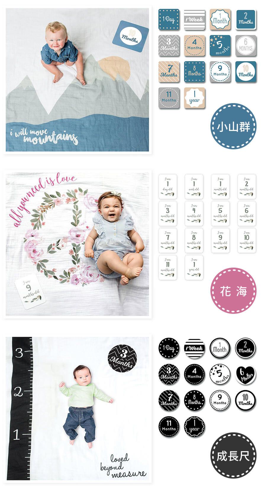 加拿大 lulujo - 寶寶成長包巾卡片組-花海
