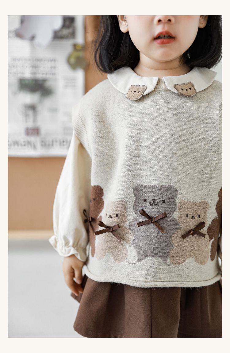 針織圓領百搭背心-熊熊-杏灰色