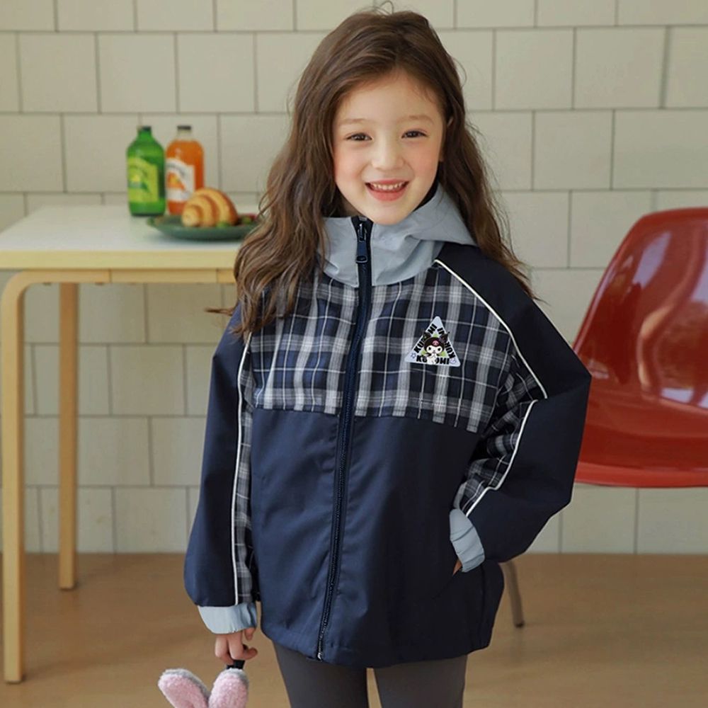 防風x保暖搖粒絨兩件式衝鋒外套-卡通人物酷洛米-藏青格紋