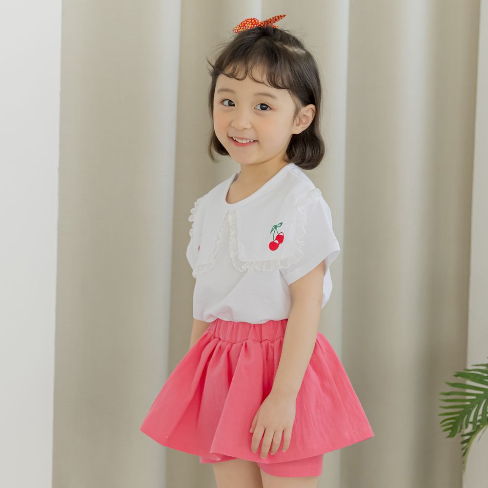 韓國 Orange Mom - 櫻桃甜心套裝-白上衣X粉紅褲裙