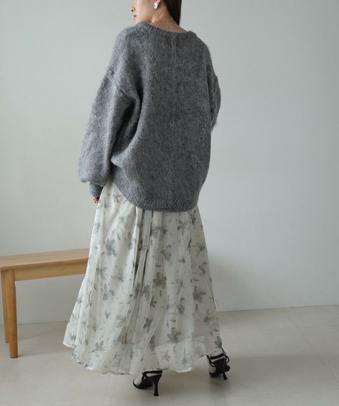 日本 Bab - 溫柔印象花卉雪紡長裙-淺灰