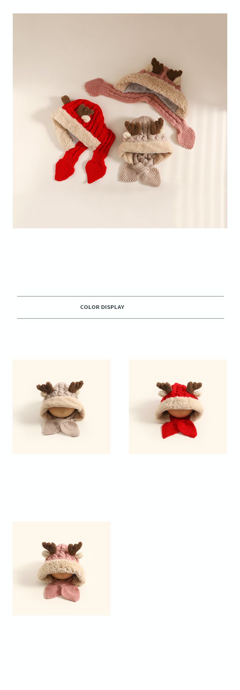 聖誕可愛鹿角針織毛帽-紅色 (帽圍48-52CM)