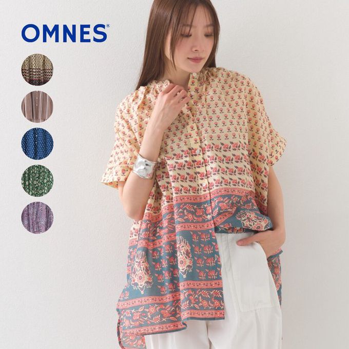 日本 OMNES - 100%印度棉 夏日印花休閒長版襯衫-象牙粉圖騰