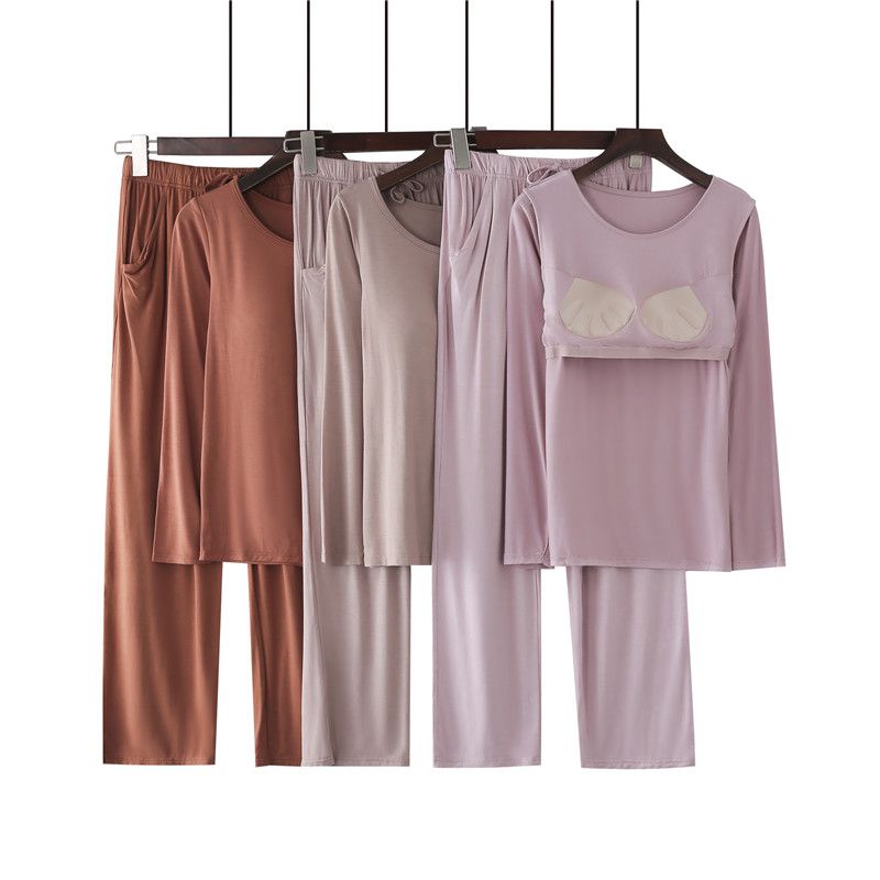 莫代爾柔軟涼感Bra T-長袖套裝-紫色