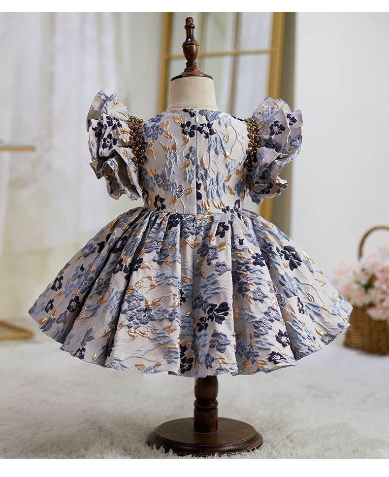 復古宮廷風刺繡大飛袖禮服-滿版小花-復古藍