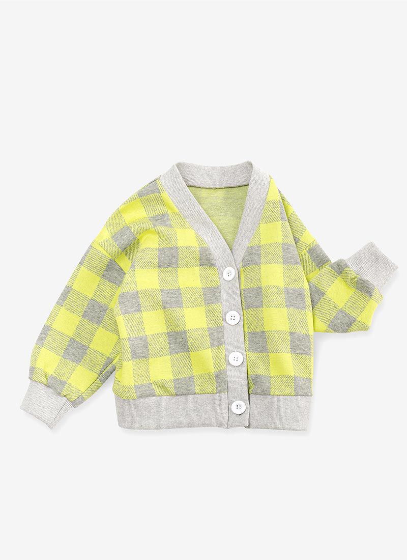 韓國 OZKIZ - 棋盤格單排釦針織小外套