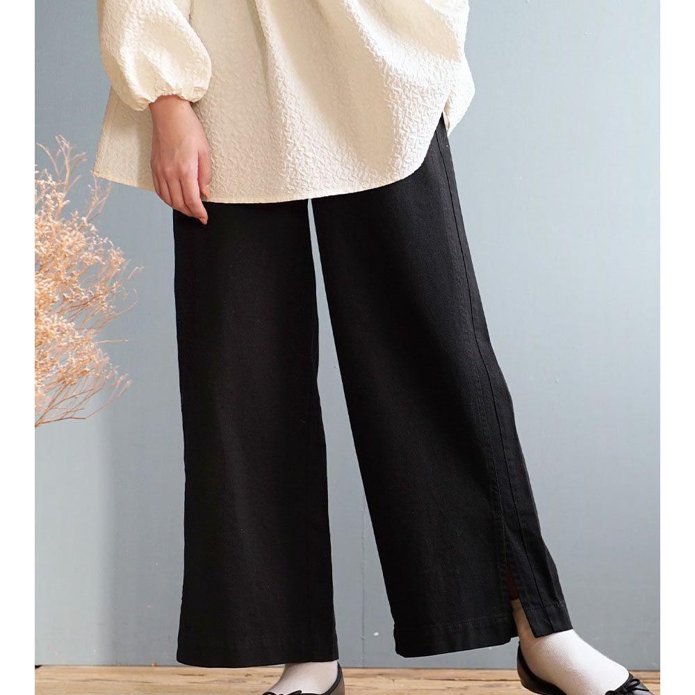 日本 zootie - 瘦瘦必備！100%棉美式休閒寬褲-時尚黑