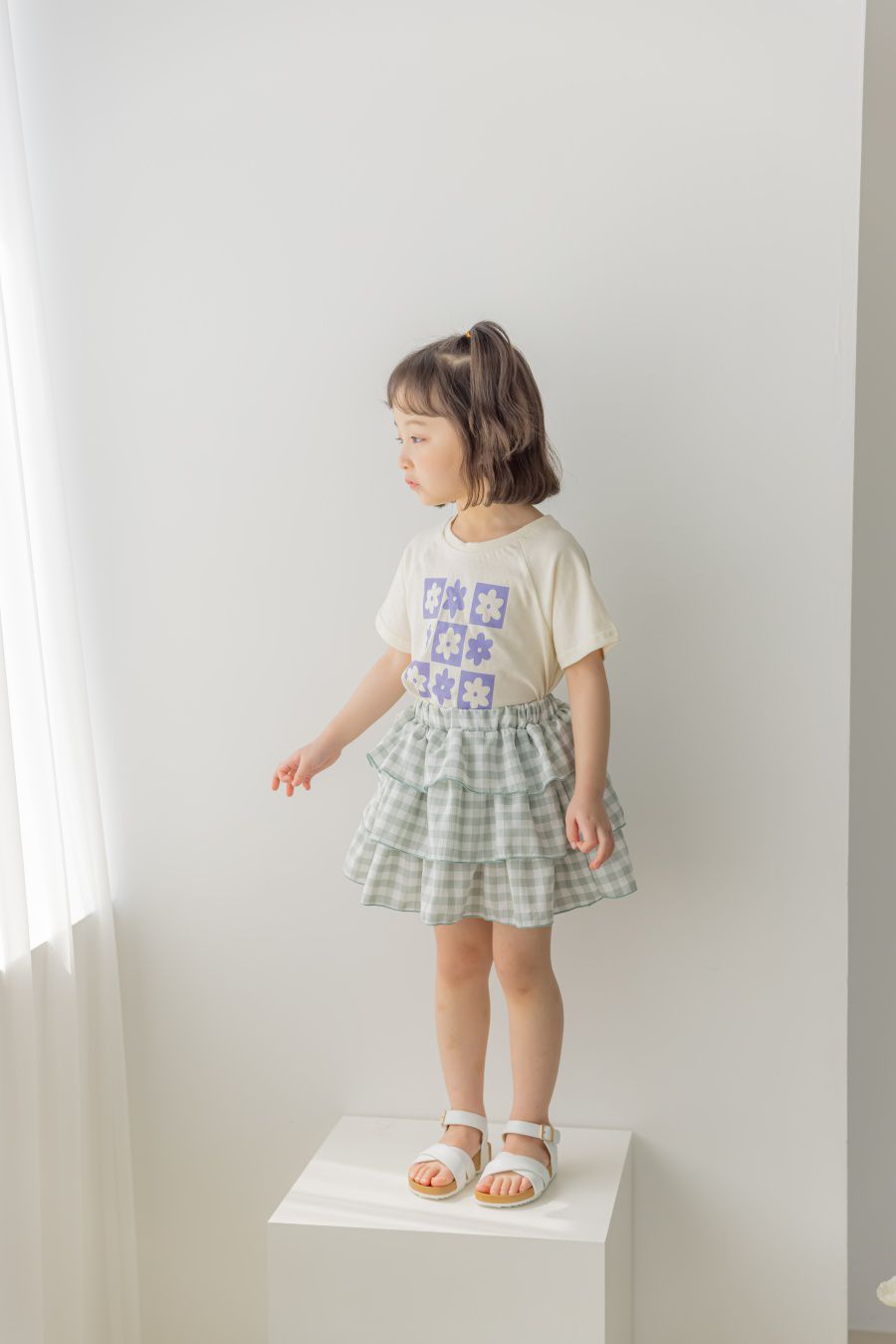 韓國 Orange Mom - 格子蛋糕裙-灰綠