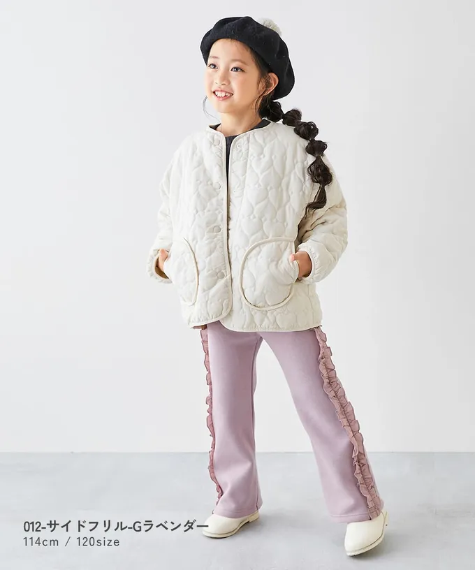 日本 devirock - 可愛設計荷葉邊裏毛長褲-側邊-炭黑