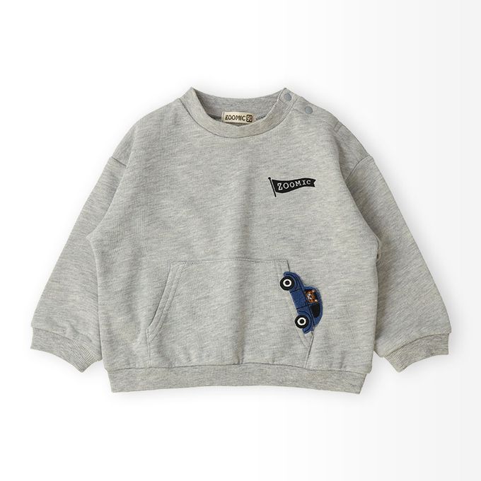 日本 ZOOLAND - 春季出遊印花裏毛長袖上衣-刺繡前口袋-海軍藍