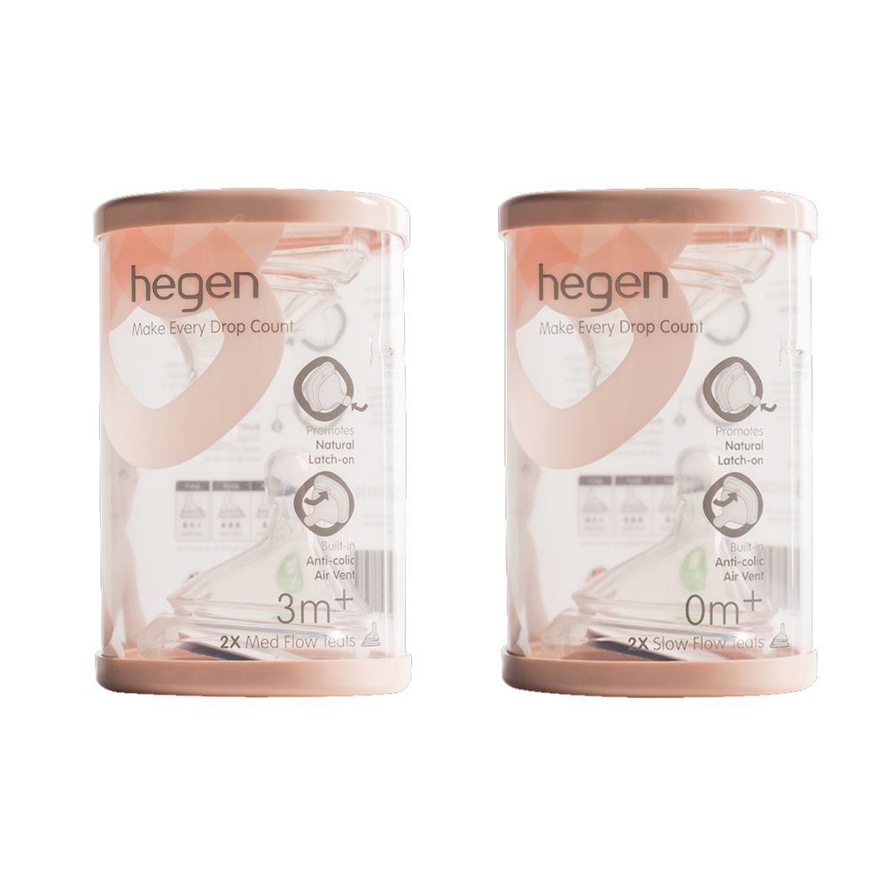 hegen - 防脹氣真實擬乳智慧奶嘴特惠組-慢速兩入組＋中速兩入組
