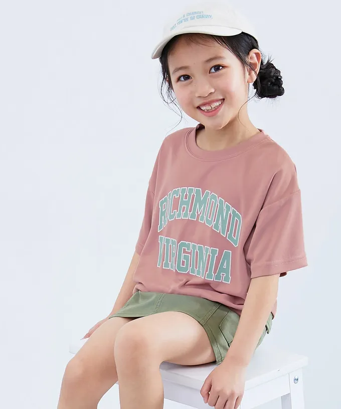 日本 devirock - 涼感速乾網眼 超舒適短袖上衣-英文logo-粉紅