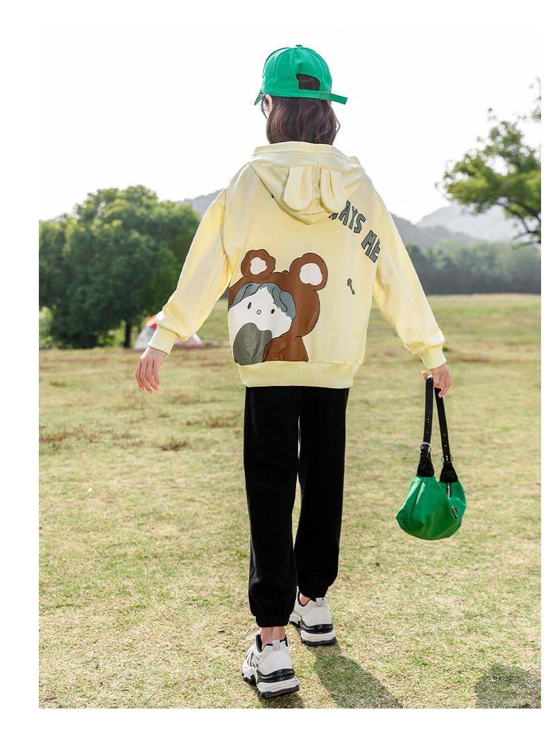 連帽休閒長袖上衣-Best熊熊標籤-黑色