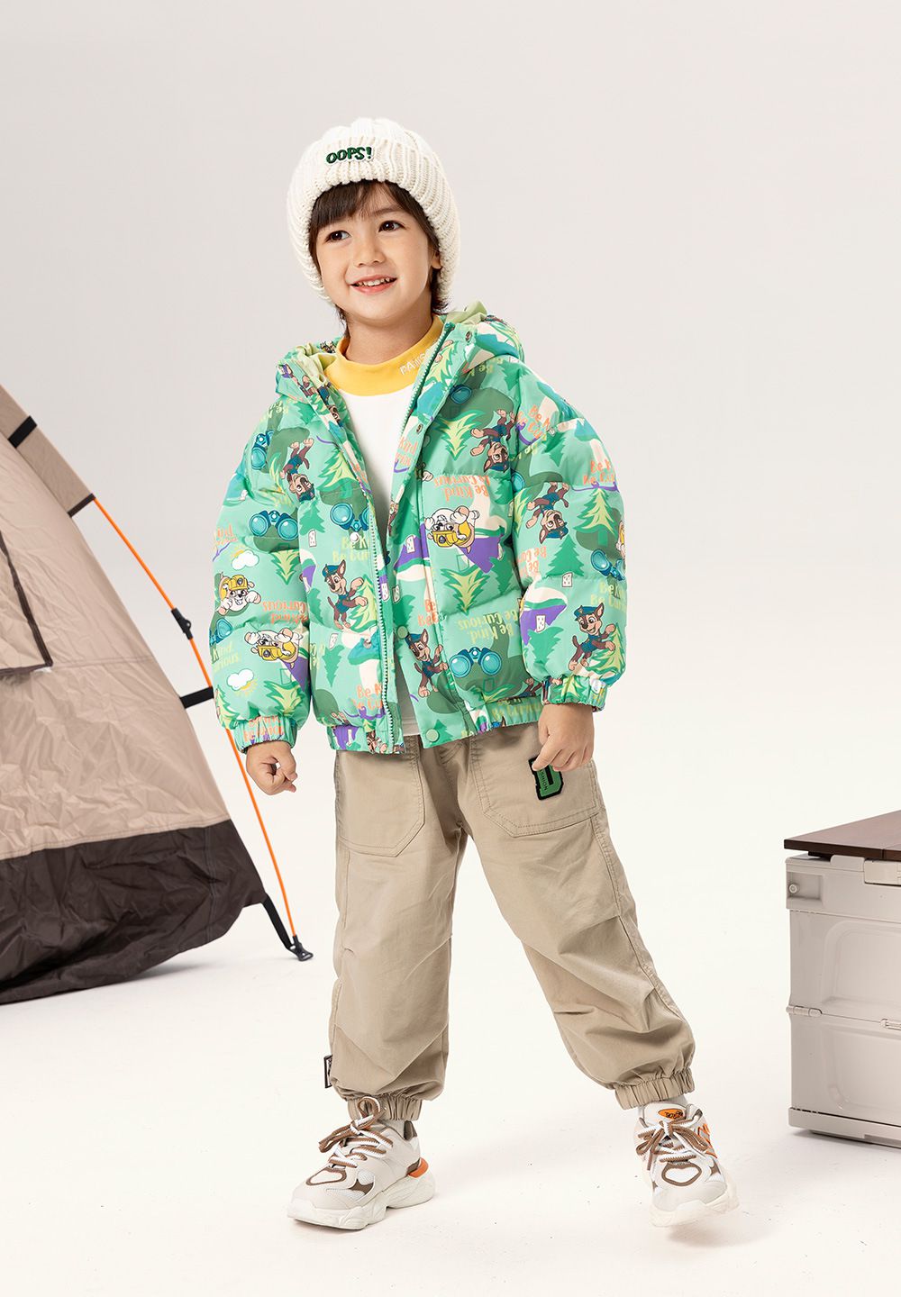 卡通汪汪隊連帽滿印羽絨外套(85%鴨絨)-卡通人物阿奇-綠色