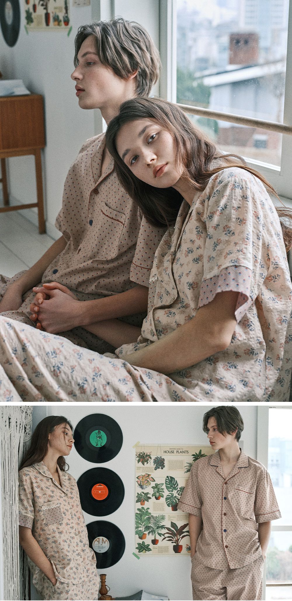 韓國 ULLALA - 復古碎花長褲睡衣(兩件式) (FREE)