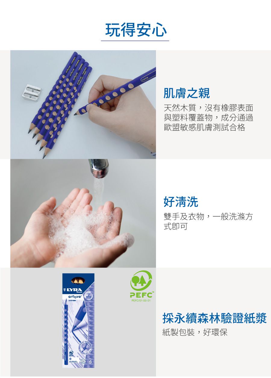 德國LYRA - Groove三角洞洞鉛筆6入(皇室藍-粗)-5~7歲