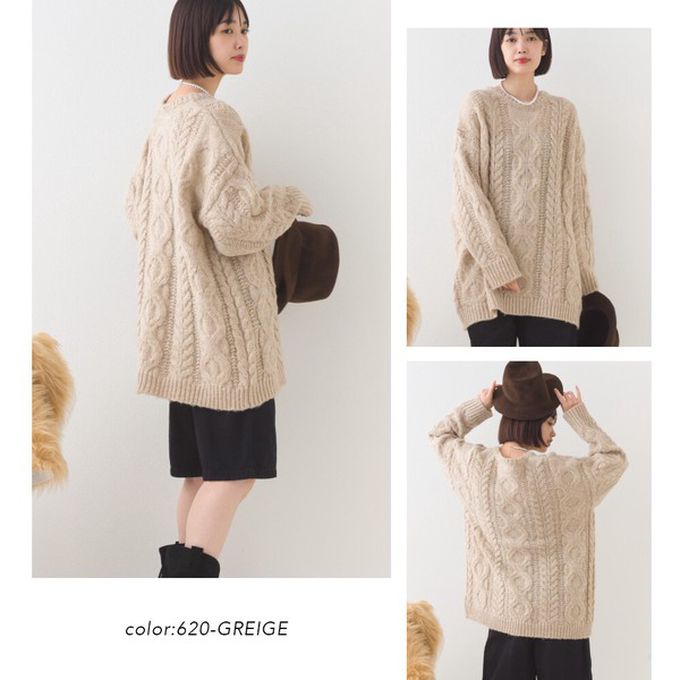 日本 OMNES - 季節感麻花編蓬鬆感針織上衣-深灰