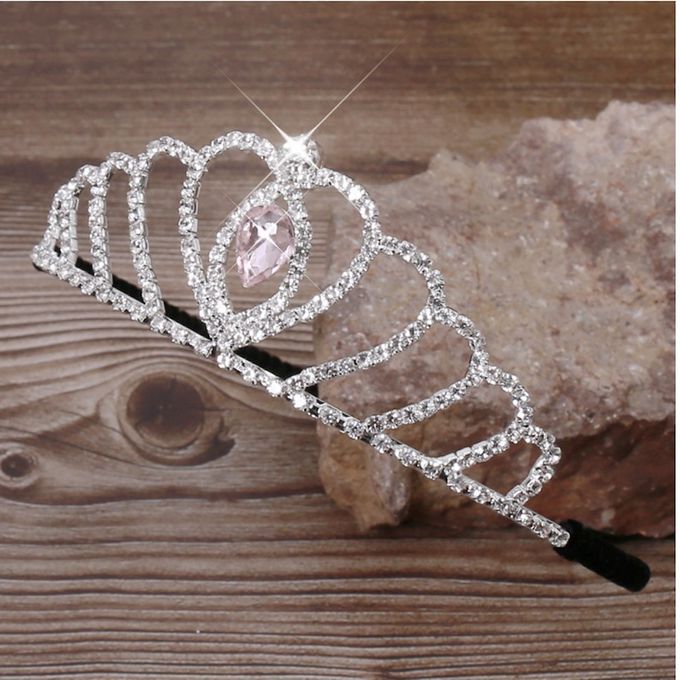 love, charlotte - 粉色寶石華麗公主皇冠髮箍-銀色+白粉色水鑽