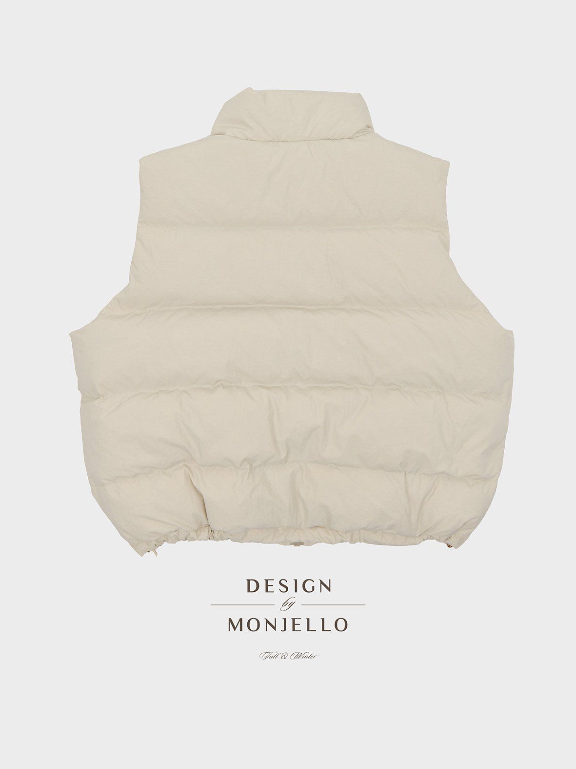 韓國 MONJELLO - (100%鴨絨)防潑水立領羽絨背心-淺卡其