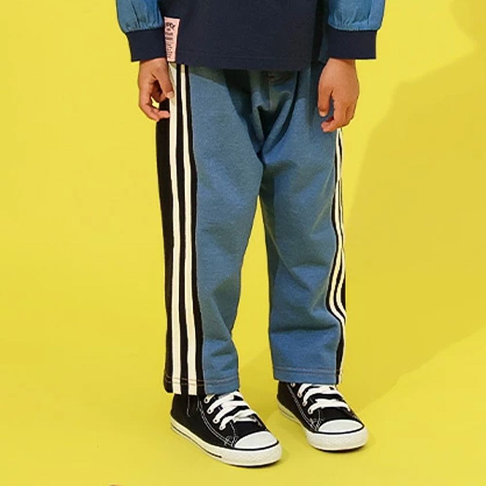 背後熊熊logo側條紋休閒長褲-海軍藍