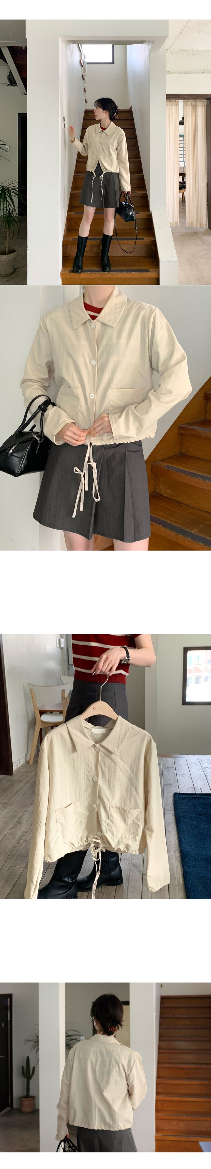 韓國 98doci - 短版綁帶排扣襯衫外套-白