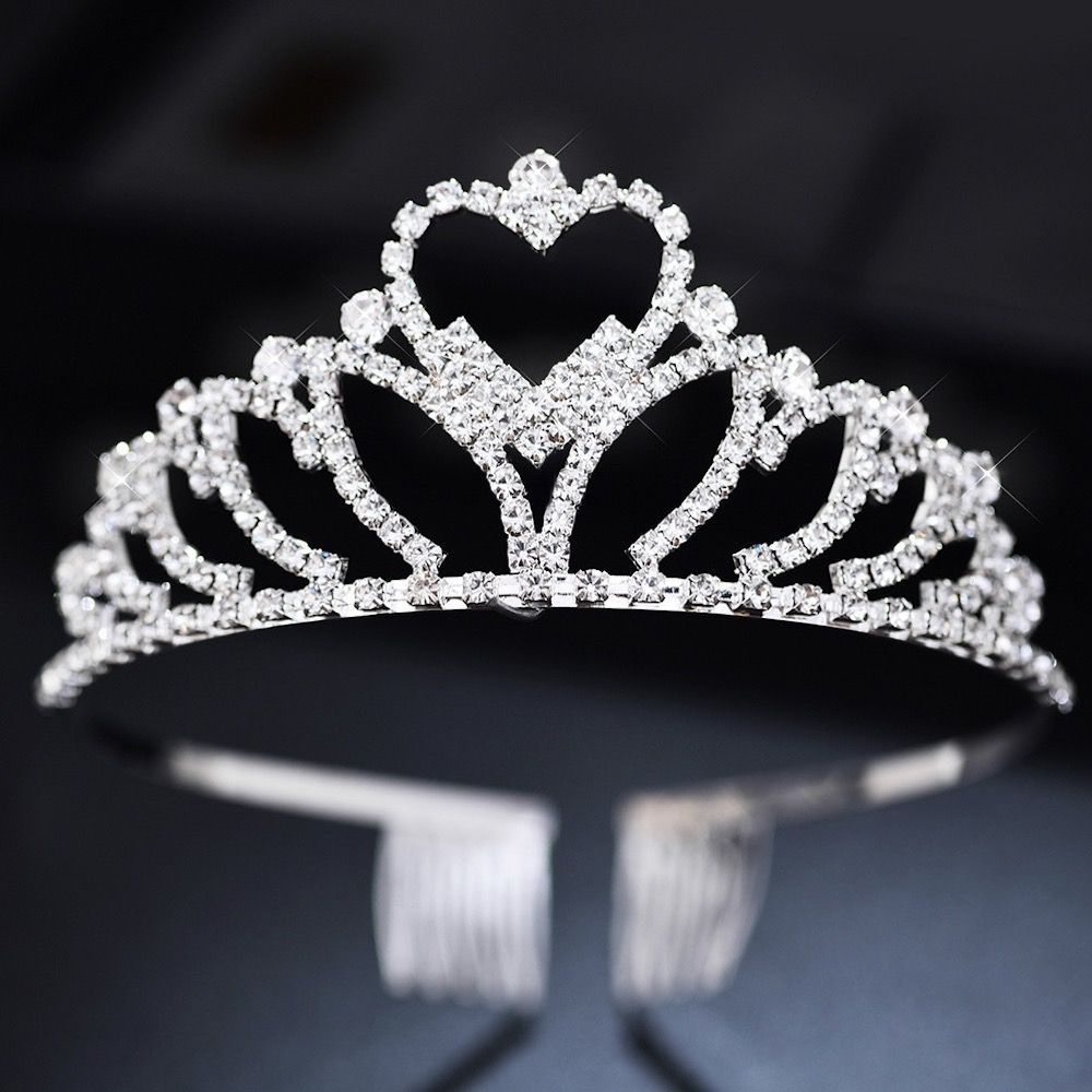 love, charlotte - 水鑽愛心華麗公主皇冠髮箍-銀色+白水鑽