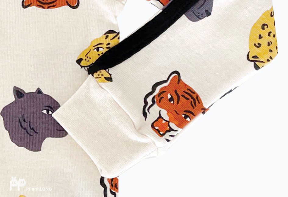 韓國 Ppippilong - 30支無螢光棉長袖家居服-滿版動物頭像
