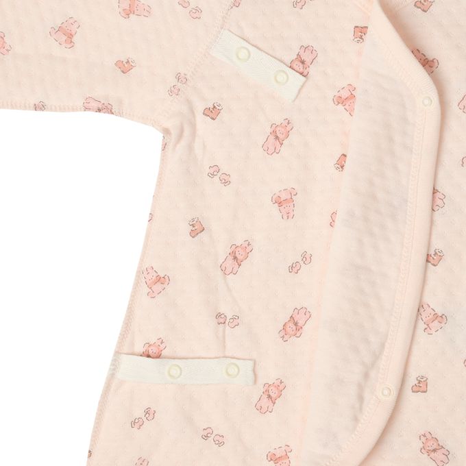 akachan honpo - 長袖新生兒內衣4件組-按扣款 保暖鋪棉 兔子-粉紅色 (50~60cm)