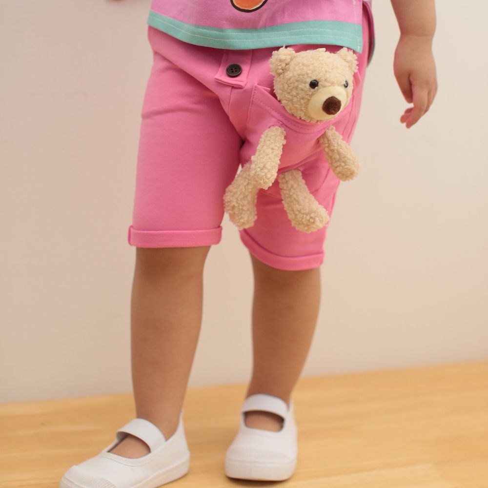 韓國 Coco Rabbit - 熊熊娃娃口袋彈力褲-粉紅