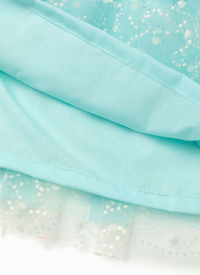 韓國 OZKIZ - (附配飾)公主點綴短袖紗裙洋裝-湖水綠