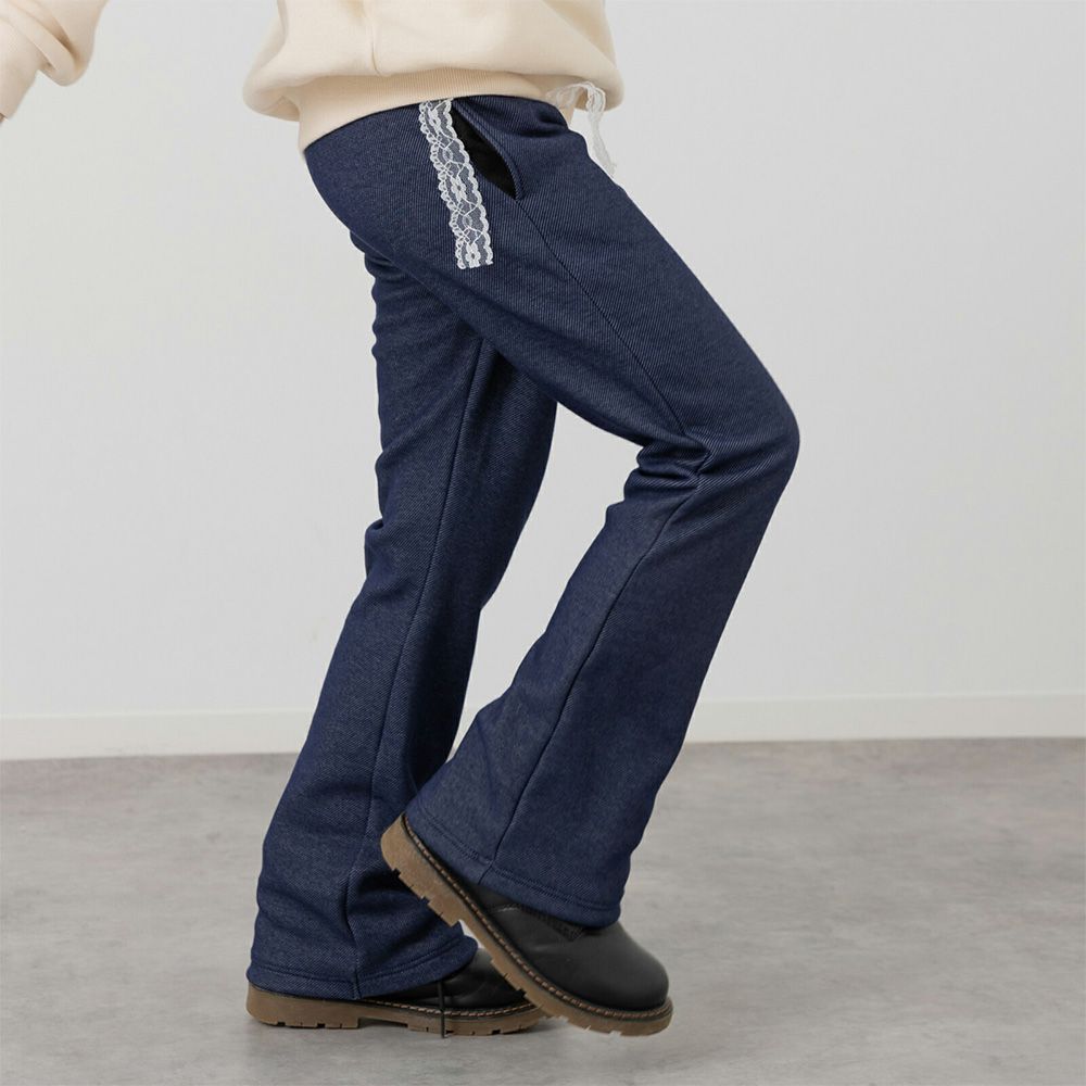 保暖內刷毛微喇叭彈力長褲-素色丹寧風-海軍藍