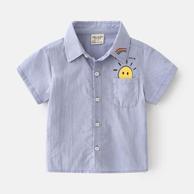 WELLKIDS - 純棉休閒翻領短袖襯衫-太陽彩虹-藍色