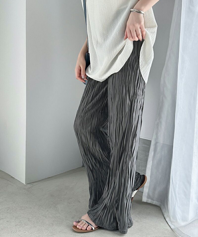 日本 Classical Elf - 低調光澤感楊柳垂墜寬褲-深灰