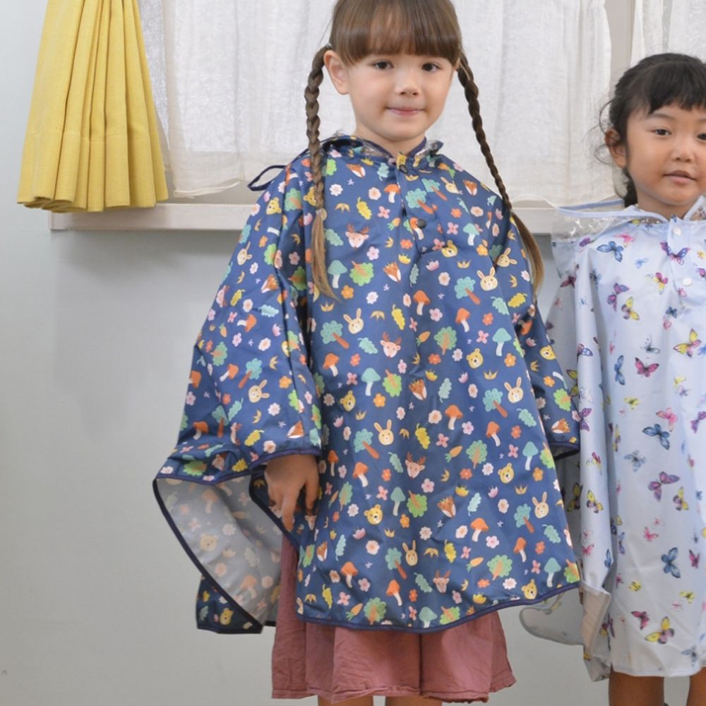 日本 akachan to issyo - 日本製防水斗篷雨衣-森林動物-墨綠-附收納袋
