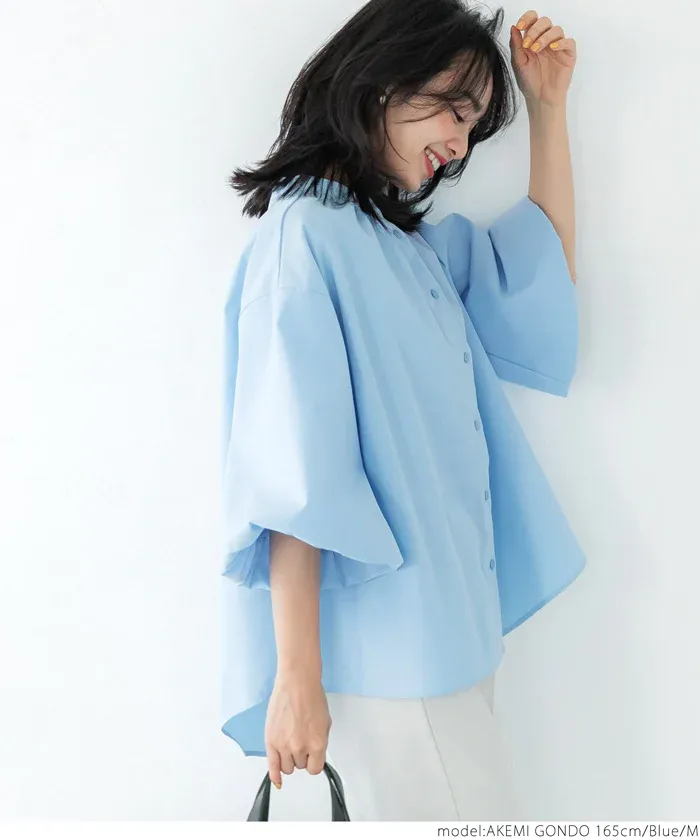 日本 COCA - 優雅夢幻泡泡袖襯衫-白