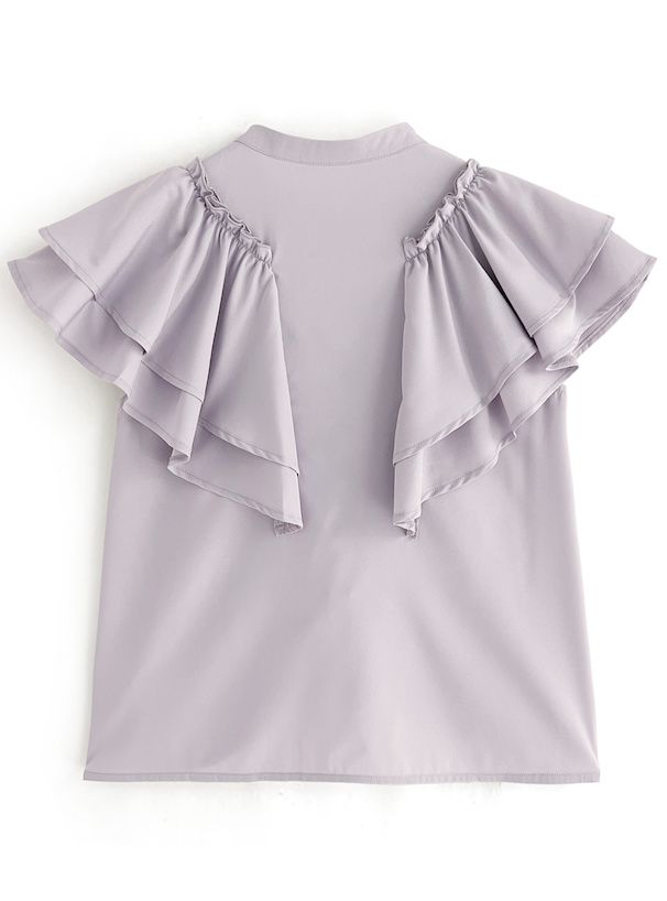 日本 GRL - 夢幻荷葉領層次短袖襯衫-深藍 (F)