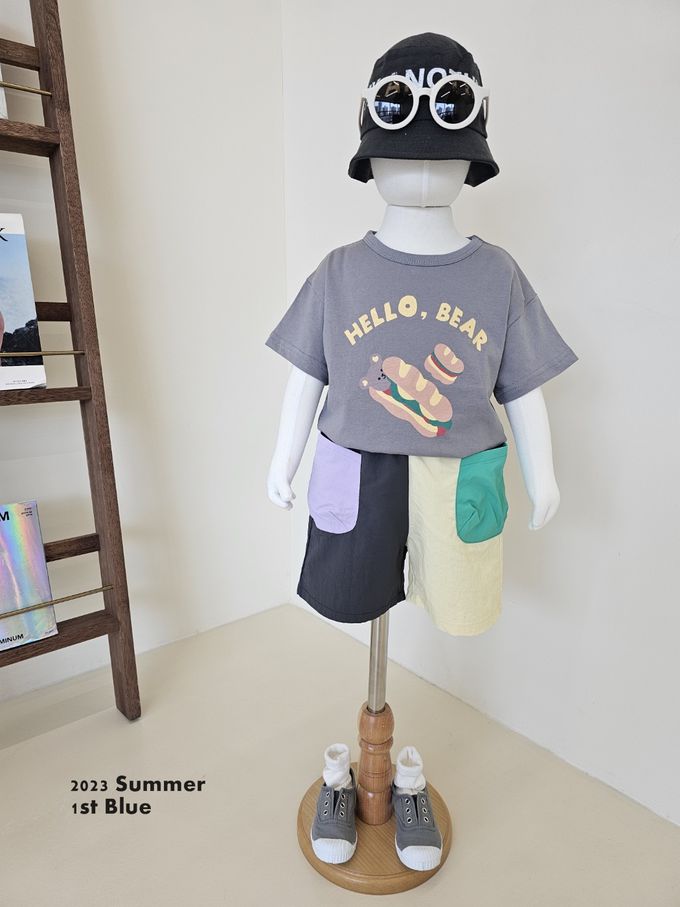 韓國 First Blue - 熊熊食物系列短袖上衣-甜甜圈-象牙白