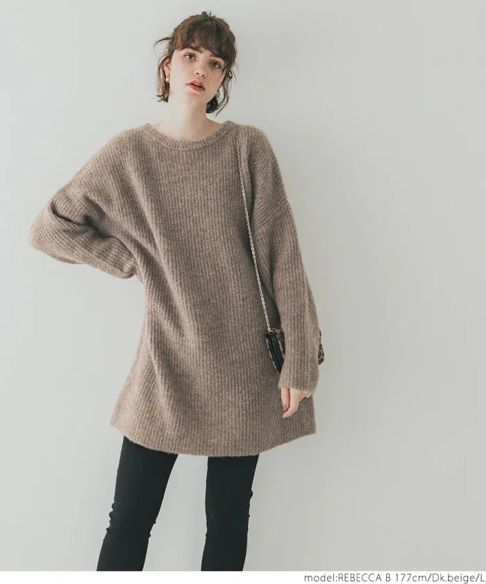 日本 COCA - ふあふあ 柔軟長版寬鬆毛衣-卡其