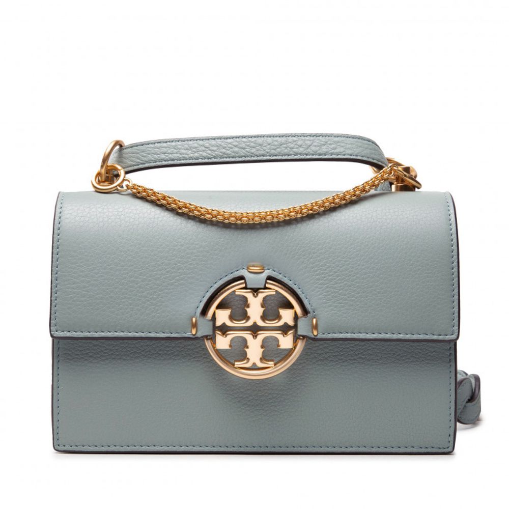 TORY BURCH - 雙TLOGO皮革翻蓋肩背包 (湖水藍)